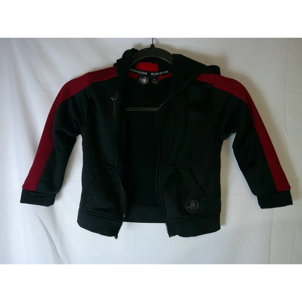 Body Glove Boys Black‎ Red Full Zip Hoodie Jacket Size 4T Athleisure Logo Active